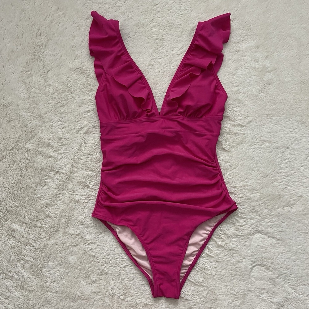 Cupshe One Piece Swimsuit Ruffle Ruched Magenta Resortwear PoolsideSize S